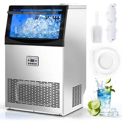 Produktbild von FCH Gewerbliche Eiswürfelmaschine, 50 kg/24 Std. Edelstahl Untertisch-Eismaschine mit 23 kg Eislagerkapazität