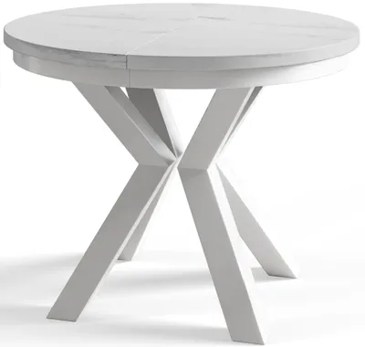 Produktbild von Esstisch Rund Loft, Esstisch Ausziehbar 100-180 cm, Moderner Wohnzimmertisch, Marmur mit Metallbeinen in Farbe Weiß