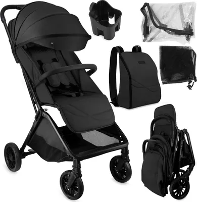 Produktbild von MoMi ANDREA Buggy Kinderwagen  bis 22 kg - automatisches Falten - Rucksack, Zubehör - Schwarz