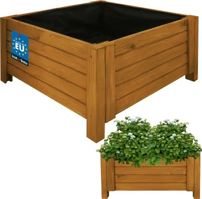 Produktbild von KOTARBAU® Blumenkasten 60x60x30cm Pflanzkasten mit Vlies Pflanzkübel groß außen Balkon Sichtschutz Blumenkästen Blumenkübel aus Kiefernholz Eiche