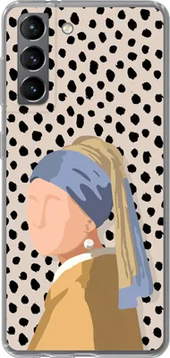 Produktbild von MuchoWow® Handyhülle Schutzhülle Hülle für Telefoonhoesje Samsung Galaxy S21 Pastell - Mädchen mit Perlenohrring - Tupfen - Alte Meister Silikon Softcase Handy Hülle - Softcase