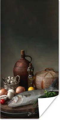 Produktbild von MuchoWow® Poster Rustikal - Fisch - Stilleben - Gemüse - Kräuter 20x40 cm - Plakat - Foto