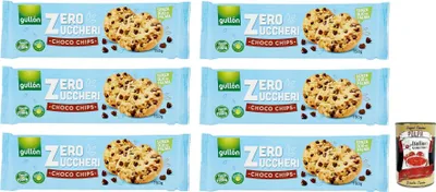 Produktbild von 6x Gullón Choco Chips Senza Zuccheri,Kekse mit Schokoladenstückchen Zuckerfreie,Packung mit 150g + Italian Gourmet Polpa di Pomodoro 400g Dose