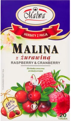 Zdjęcie produktu dla Malwa Herbatka Owocowa Aromatyczna Malina z Żurawiną 20 Saszetek