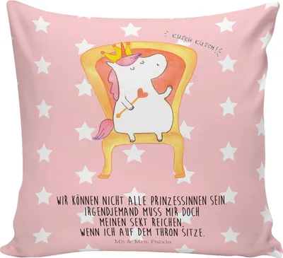 Produktbild von Mr. & Mrs. Panda Dekokissen Einhorn König - Rot Pastell - Geschenk, Unicorn, Polsterkissen, Sofa Kissen, Krone, kuschelkissen 40x40, Präsident, Sofakissen, Bundeskanzler
