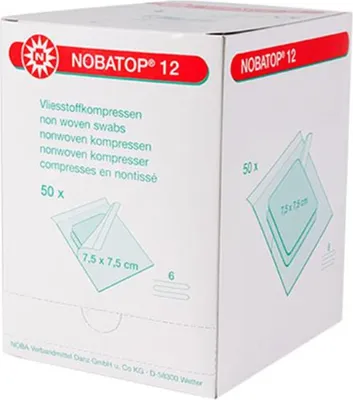 Image de NOBA Nobatop 12 compresses stériles en non-tissé 6 plis 50 x 2 pièces 7,5 x 7,5 cm