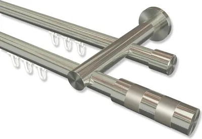 Produktbild von Interdeco Innenlaufstange, Gardinenstange mit Innenlauf Edelstahl-Optik Modell Platon Mavell, 20 mm Ø 2-läufig, 280 cm (geteilt)