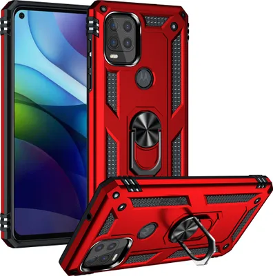 Produktbild von Moto G Stylus 5G 2021 Hülle, Dual Layer Militäre Fallschutz Schutzhülle mit Ringhalterung Ständer für Motorola Moto G Stylus 5G 2021 Rot
