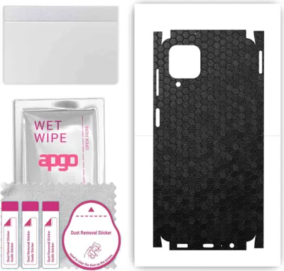 Produktbild von apgo Rückseite + Seiten Schutzfolie, Skin, kompatibel mit Samsung Galaxy F12, Hinten Displayschutzfolie aus Vinylfolie, kratzfest, einfache Montage - Schwarze Honigwabe