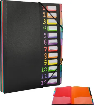 Produktbild von 12-fächiger erweiterbarer PP-Sortierordner mit Gummiband für Schule und Büro - A4 Format Dokumentenmappe mit Gummiband