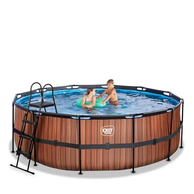 Obrázek produktu pro Bazén EXIT Wood ø427x122cm s pískovou filtrací - hnědý