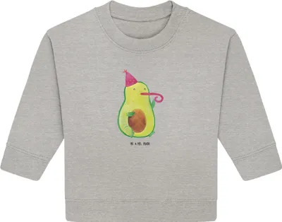 Produktbild von Mr. & Mrs. Panda Organic Baby Pullover Avocado Geburtstag 6. - 12. Monat - Heather Grey - Geschenk, Feier, Frucht, Überraschung, Party, Bullover