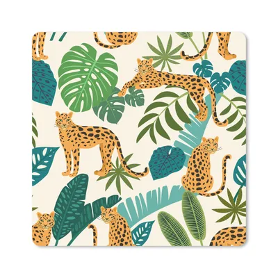 Produktbild von MuchoWow® Mauspad Mousepad Dschungel - Leopard - Pflanzen - Muster - Mädchen - Jungen 20x20 cm - Mousepads - Maus Mat - Pad - Mausunterlage - Desk Mat - Bureauartikeln