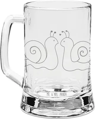 Produktbild von Mr. & Mrs. Panda Krug Schnecken Liebe - Transparent - Geschenk, Freund, glücklich, Glaskrug, Verliebt, Zufrieden, Bierkrug graviert, Gravur, Humpen, Pärchen, Seidel, Paar