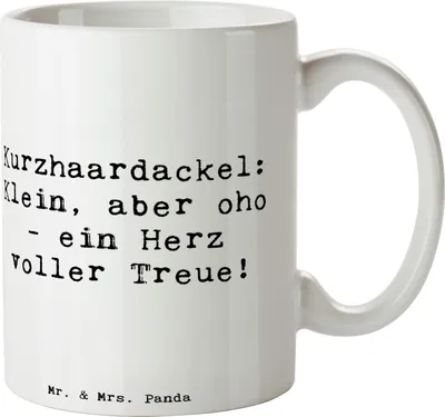 Produktbild von Mr. & Mrs. Panda Keramiktasse Spruch Kurzhaardackel Herz - Weiß - Geschenk, hochwertige tasse, wahre Freundschaft, Pott, Kaffeetasse, Teetasse, Hunderassen, Dackel Wesen