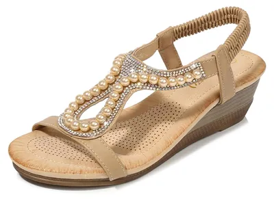 Productafbeelding van Dames Zandsandalen - Sleehak - Open s - Comfortabel - Gevoerd - Elastische Band