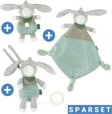 Immagine prodotto di Set regalo Fehn da 3 pezzi per la nascita con motivazione "Asinello"