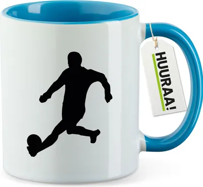 Produktbild von Huuraa Kaffeetasse Fußball Soccer 330ml Blau Keramik Kaffeebecher Geschenkidee