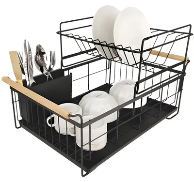 Produktbild von Geschirrabtropfgestell Abtropfgestell Geschirrständer Edelstahl Schwarz mit Auffangschale Geschirrtrockner Besteckkorb für Küche Teller Geschirr Retoo
