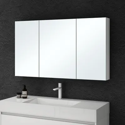 Produktbild von doporro Spiegelschrank Wandspiegel mit Spiegeltüren Wandschrank 120x15x70cm Hängeschrank für Badezimmer Weiß matt Spiegelschrank02