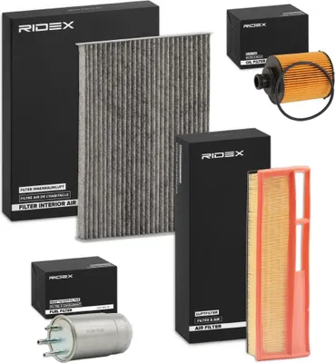 Produktbild von RIDEX Filterset Inspektionspaket Filtersatz für FIAT GRANDE PUNTO (199) PUNTO EVO (199) PUNTO (199) DOBLO Kasten/Kombi (263) Doblo Kombi (263) QUBO