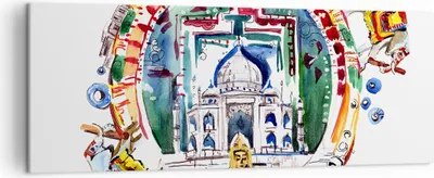 Produktbild von Bild auf Leinwand - Leinwandbild - Elefanten Indien Religion Kultur - 140x50cm - Wand Bild - Wanddeko - Leinwanddruck - Bilder - Kunstdruck - Leinwand bilder - Wandkunst - AB140x50-2980