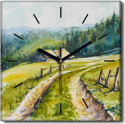 Produktbild von Coloray Uhr auf Leinwand 30x30 cm Wand Uhr Dekoration Wohnzimmer Segeltuch schwarze Hände -Aquarelllandschaft