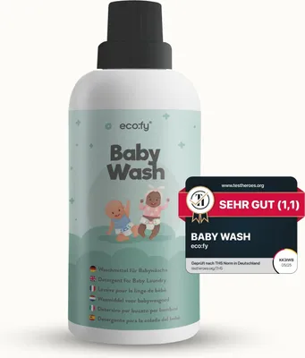 Produktbild von eco:fy Waschmittel für Babywäsche für alle waschbaren Textilien | Kleidung, Bettwäsche, Decken, Stofftiere | ohne Duftstoffe | ohne Farbstoffe |  aus nachwachsenden Rohstoffen & biologisch abbaubar
