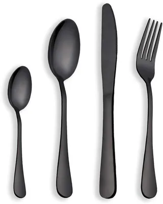 Produktbild von Ibenzoa® 24-teiliges Besteckset aus rostfreiem Edelstahl mit schwarzer Titanvergoldung – Service für 6 Personen (6 Messer, 6 Gabeln, 6 Esslöffel, 6 Teelöffel)