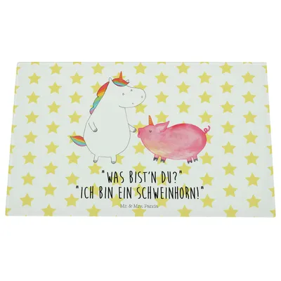Produktbild von Mr. & Mrs. Panda Glas Schneidbrett Einhorn Schwein - Weiß - Geschenk, Schweinchen, Einhörner, Schneidebrett, Unicorn, Hackbrett, Aus, schneidunterlage, Schneidplatte