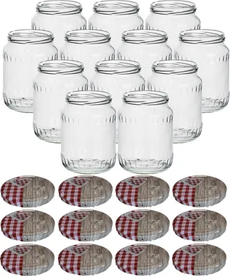 Produktbild von gouveo 12er Set Einmachgläser 720 ml Facette mit Schraub-Deckel herz-rot - Große Vorratsgläser mit Drehverschluss TO82 - Leere Marmeladengläser, Einkochgläser, Einweckgläser, Aufbewahrungsgläser