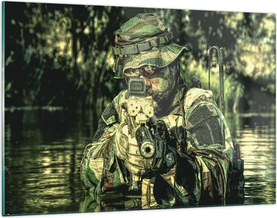 Produktbild von Bilder auf glas - Soldat Gewehr - 120x80cm - Glasbilder - Wandbilder - Kunstdruck - zum Aufhängen bereit - Wanddekoration aus Glas - Glas Bilder - Wandbild auf Glas - Einteilig - GAA120x80-3945