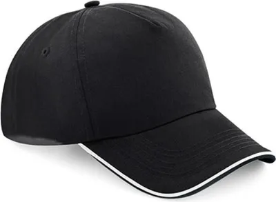 Produktbild von Beechfield B25c | Authentic 5 Panel Cap - Piped Peak, 100 % Baumwoll-Twill - Farbe: Black/White - Größe: One Size
