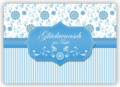 Produktbild von Edle Taufkarte als Glückwunsch zur Taufe eines Baby Jungen mit Blümchen und Streifen: Glückwunsch zur Taufe