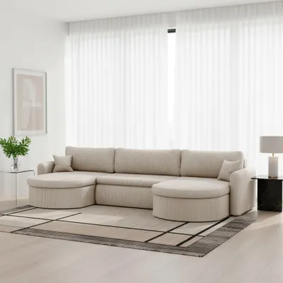Produktbild von Wohnlandschaft Sofa mit Schlaffunktion FELIZ Stoff Poso Altweiß