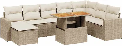 Produktbild von vidaXL 9-tlg. Garten-Sofagarnitur mit Kissen Beige Poly Rattan