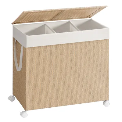 Produktbild von SONGMICS HOME Wäschekorb 3 Fächer, Wäschesammler 140 L, Wäschesortierer auf Rollen