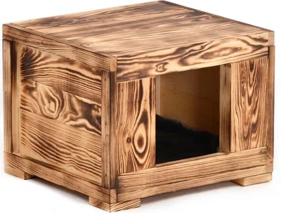 Produktbild von Tier-Höhle Katzen-Höhle Hunde-Hütte 'Woody' für Katzen oder kleine Hunde aus Voll-Holz in rustikaler Optik
