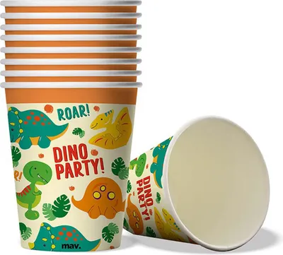 Produktbild von Pappbecher Dinosaurier 200ml/8Stk.