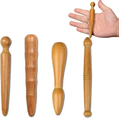 Produktbild von 4 Stück Triggerpunkt-Massagegerät, Fußmassage-Holzstäbe, Muskelmassage-Rolle, Massageholz-Triggerroller für Schulter, Rücken und Beine