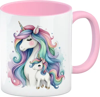 Produktbild von Einhorn-Mama mit Kind Kaffeebecher in rosa