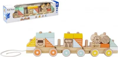 Zdjęcie produktu dla Drewniany pociąg do ciągnięcia 21 elementów w pudełku 48x12x8,5cm 12m+
