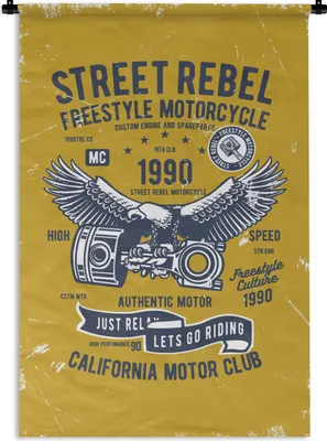 Produktbild von MuchoWow® Wandteppich Wandbehang Motorrad - Vogel - Retro 90x135 cm Tapisserie Dekoration Wandtuch - Baumwolle - Wandskulptur