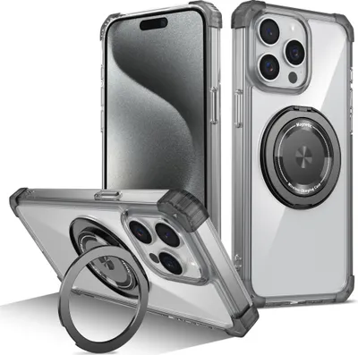 Image de Etui pour iPhone 13 Pro Max anneau magnétique, support, compatible MagSafe, protection militaire, étui transparent noir