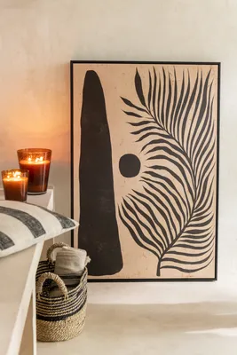 Produktbild von Modernes Wandbild 'Abstraktes Blatt' - Rahmen aus Holz und Leinwand in Braun und Schwarz