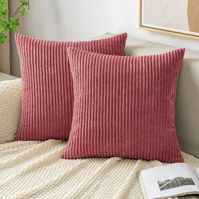 Productafbeelding van Kussensloop 50x50 cm, corduroy, decoratief kussen, sofa kussen, corduroy kussenhoes, set van 2, motief: marmelade