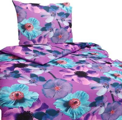 Produktbild von Mikrofaser Satin Bettwäsche Blumen 135x200 80x80 Set 2tlg. 4tlg. Hochwertig Lila: 2 tlg.