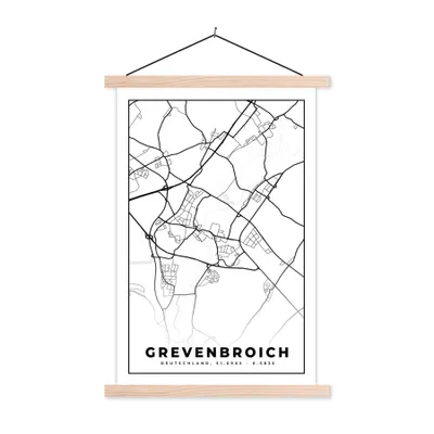 Produktbild von MuchoWow® Textilposter Grevenbroich - Karte - Stadtplan 120x180 cm mit holzfarbenen Rahmen - Textil-Plakat
