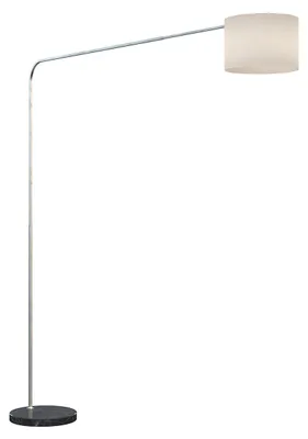 Image de Lampe sur pied contemporaine, modèle "Corner", base en marbre noir, abat-jour en tissu blanc, une ampoule E27