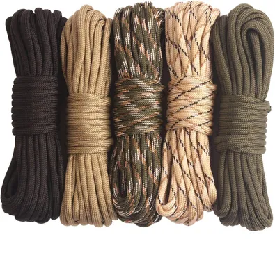 Paracord-Set, 5 Farben à 6,1 m, 550 lbs, 7-strängiger Kern